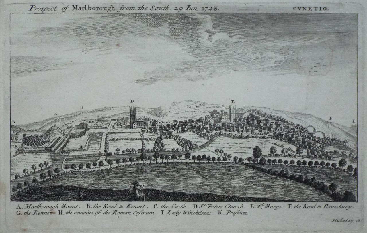 Print - Prospect of Marlborough from the South. 29 Jun 1723. Cunetio.